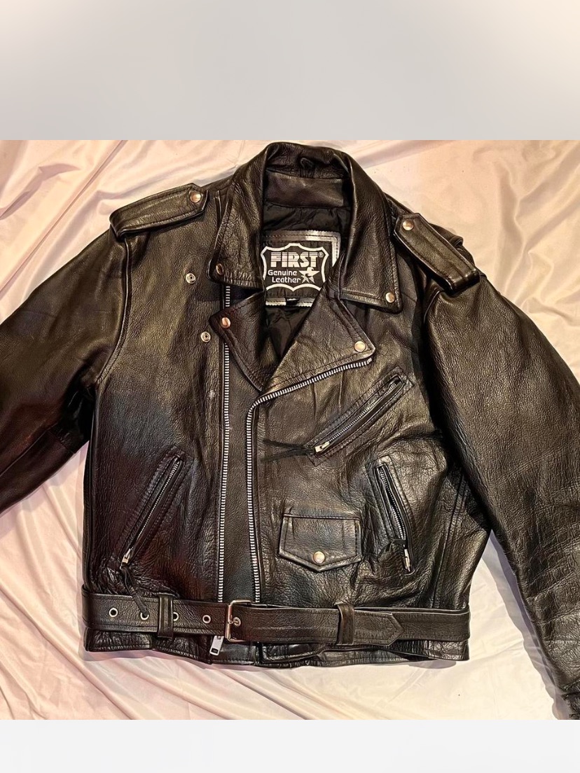 First Genuine Leather Black Moto Bomber Jacket